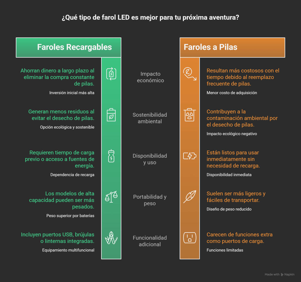 Faroles Led Recargables vs pilas